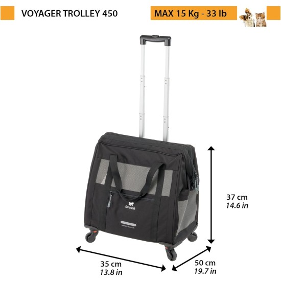 Ferplast Voyager Trolley, Cat Transport Box, Dog Bag, Extendable Handle, Adjustable Straps, Wide Opening, Removable Wheels, Max. 15 kg, 46 x 26 x 48 cm, Grey Ferplast Voyager Trolley, Cat Transport Box, Dog Bag, Extendable Handle, Adjustable Straps, Wide Opening, Removable Wheels, Max. 15 kg, 46 x 26 x 48 cm, Grey