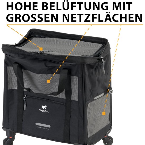 Ferplast Voyager Trolley, Cat Transport Box, Dog Bag, Extendable Handle, Adjustable Straps, Wide Opening, Removable Wheels, Max. 15 kg, 46 x 26 x 48 cm, Grey Ferplast Voyager Trolley, Cat Transport Box, Dog Bag, Extendable Handle, Adjustable Straps, Wide Opening, Removable Wheels, Max. 15 kg, 46 x 26 x 48 cm, Grey