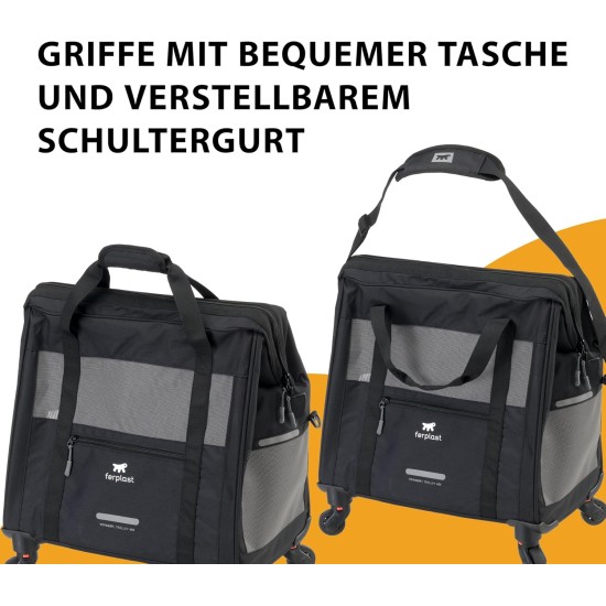Ferplast Voyager Trolley, Cat Transport Box, Dog Bag, Extendable Handle, Adjustable Straps, Wide Opening, Removable Wheels, Max. 15 kg, 46 x 26 x 48 cm, Grey Ferplast Voyager Trolley, Cat Transport Box, Dog Bag, Extendable Handle, Adjustable Straps, Wide Opening, Removable Wheels, Max. 15 kg, 46 x 26 x 48 cm, Grey