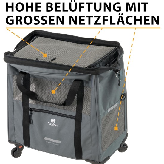 Ferplast Voyager Trolley, Cat Transport Box, Dog Bag, Extendable Handle, Adjustable Straps, Wide Opening, Removable Wheels, Max. 15 kg, 46 x 26 x 48 cm, Grey Ferplast Voyager Trolley, Cat Transport Box, Dog Bag, Extendable Handle, Adjustable Straps, Wide Opening, Removable Wheels, Max. 15 kg, 46 x 26 x 48 cm, Grey