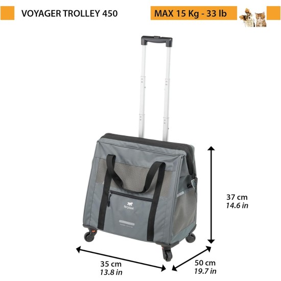 Ferplast Voyager Trolley, Cat Transport Box, Dog Bag, Extendable Handle, Adjustable Straps, Wide Opening, Removable Wheels, Max. 15 kg, 46 x 26 x 48 cm, Grey Ferplast Voyager Trolley, Cat Transport Box, Dog Bag, Extendable Handle, Adjustable Straps, Wide Opening, Removable Wheels, Max. 15 kg, 46 x 26 x 48 cm, Grey