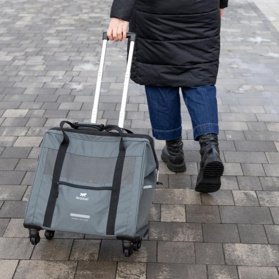 Ferplast Voyager Trolley, Cat Transport Box, Dog Bag, Extendable Handle, Adjustable Straps, Wide Opening, Removable Wheels, Max. 15 kg, 46 x 26 x 48 cm, Grey Ferplast Voyager Trolley, Cat Transport Box, Dog Bag, Extendable Handle, Adjustable Straps, Wide Opening, Removable Wheels, Max. 15 kg, 46 x 26 x 48 cm, Grey