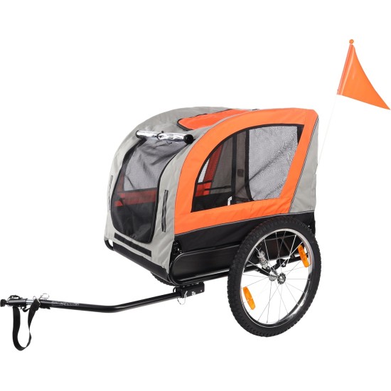 Flamingo Jolene Bicycle Trailer Grey & Orange - 77.5 x 58 x 67 cm - With Plastic Tray, Wide Wheels and 2 Adjustable Suspensions - 2 Bicycle Clutches and Attachment System with Safety Lock