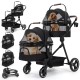 Foldable 3-in-1 Dog Pram for Small Dogs & Cats up to 15 kg Pet Buggy with Safety Leads, Shock Absorption, One Pedal Brake, Mesh Windows & Storage Space, Easy Folding for Travel and Walks Foldable 3-in-1 Dog Pram for Small Dogs & Cats up to 15 kg Pet Buggy with Safety Leads, Shock Absorption, One Pedal Brake, Mesh Windows & Storage Space, Easy Folding for Travel and Walks