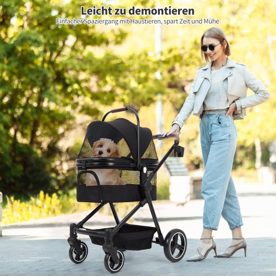 Foldable 3-in-1 Dog Pram for Small Dogs & Cats up to 15 kg Pet Buggy with Safety Leads, Shock Absorption, One Pedal Brake, Mesh Windows & Storage Space, Easy Folding for Travel and Walks Foldable 3-in-1 Dog Pram for Small Dogs & Cats up to 15 kg Pet Buggy with Safety Leads, Shock Absorption, One Pedal Brake, Mesh Windows & Storage Space, Easy Folding for Travel and Walks
