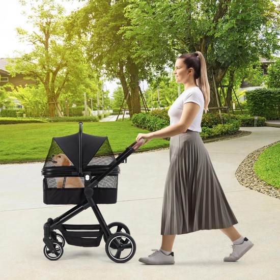 Foldable 3-in-1 Dog Pram for Small Dogs & Cats up to 15 kg Pet Buggy with Safety Leads, Shock Absorption, One Pedal Brake, Mesh Windows & Storage Space, Easy Folding for Travel and Walks Foldable 3-in-1 Dog Pram for Small Dogs & Cats up to 15 kg Pet Buggy with Safety Leads, Shock Absorption, One Pedal Brake, Mesh Windows & Storage Space, Easy Folding for Travel and Walks
