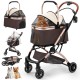 Gimars 4-in-1 Cat Pram and Dog Pram up to 20 kg Foldable, 360° Rubber Tyres Cat Trolley with Rear Wheel Brake, Dog Buggy with Mesh Windows, Rain Cover, Retractable Pull Rod for Small Dogs, Cats, Khaki Gimars 4-in-1 Cat Pram and Dog Pram up to 20 kg Foldable, 360° Rubber Tyres Cat Trolley with Rear Wheel Brake, Dog Buggy with Mesh Windows, Rain Cover, Retractable Pull Rod for Small Dogs, Cats, Khaki