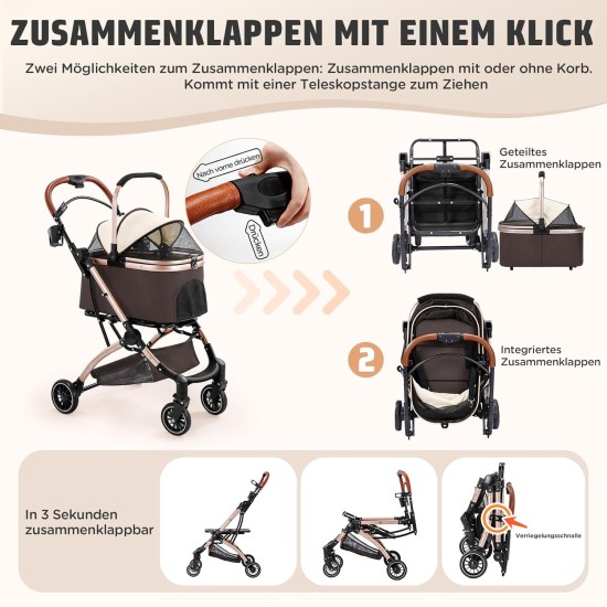 Gimars 4-in-1 Cat Pram and Dog Pram up to 20 kg Foldable, 360° Rubber Tyres Cat Trolley with Rear Wheel Brake, Dog Buggy with Mesh Windows, Rain Cover, Retractable Pull Rod for Small Dogs, Cats, Khaki Gimars 4-in-1 Cat Pram and Dog Pram up to 20 kg Foldable, 360° Rubber Tyres Cat Trolley with Rear Wheel Brake, Dog Buggy with Mesh Windows, Rain Cover, Retractable Pull Rod for Small Dogs, Cats, Khaki