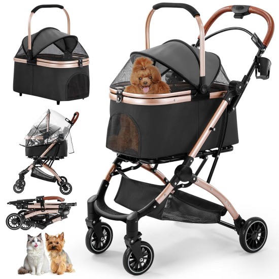Gimars 4-in-1 Cat Pram and Dog Pram up to 20 kg Foldable, 360° Rubber Tyres Cat Trolley with Rear Wheel Brake, Dog Buggy with Mesh Windows, Rain Cover, Retractable Pull Rod for Small Dogs, Cats, Khaki Gimars 4-in-1 Cat Pram and Dog Pram up to 20 kg Foldable, 360° Rubber Tyres Cat Trolley with Rear Wheel Brake, Dog Buggy with Mesh Windows, Rain Cover, Retractable Pull Rod for Small Dogs, Cats, Khaki