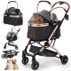 Gimars 4-in-1 Cat Pram and Dog Pram up to 20 kg Foldable, 360° Rubber Tyres Cat Trolley with Rear Wheel Brake, Dog Buggy with Mesh Windows, Rain Cover, Retractable Pull Rod for Small Dogs, Cats, Khaki Gimars 4-in-1 Cat Pram and Dog Pram up to 20 kg Foldable, 360° Rubber Tyres Cat Trolley with Rear Wheel Brake, Dog Buggy with Mesh Windows, Rain Cover, Retractable Pull Rod for Small Dogs, Cats, Khaki