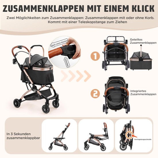 Gimars 4-in-1 Cat Pram and Dog Pram up to 20 kg Foldable, 360° Rubber Tyres Cat Trolley with Rear Wheel Brake, Dog Buggy with Mesh Windows, Rain Cover, Retractable Pull Rod for Small Dogs, Cats, Khaki Gimars 4-in-1 Cat Pram and Dog Pram up to 20 kg Foldable, 360° Rubber Tyres Cat Trolley with Rear Wheel Brake, Dog Buggy with Mesh Windows, Rain Cover, Retractable Pull Rod for Small Dogs, Cats, Khaki