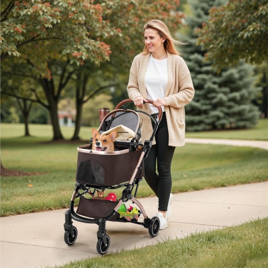 Gimars 4-in-1 Cat Pram and Dog Pram up to 20 kg Foldable, 360° Rubber Tyres Cat Trolley with Rear Wheel Brake, Dog Buggy with Mesh Windows, Rain Cover, Retractable Pull Rod for Small Dogs, Cats, Khaki Gimars 4-in-1 Cat Pram and Dog Pram up to 20 kg Foldable, 360° Rubber Tyres Cat Trolley with Rear Wheel Brake, Dog Buggy with Mesh Windows, Rain Cover, Retractable Pull Rod for Small Dogs, Cats, Khaki