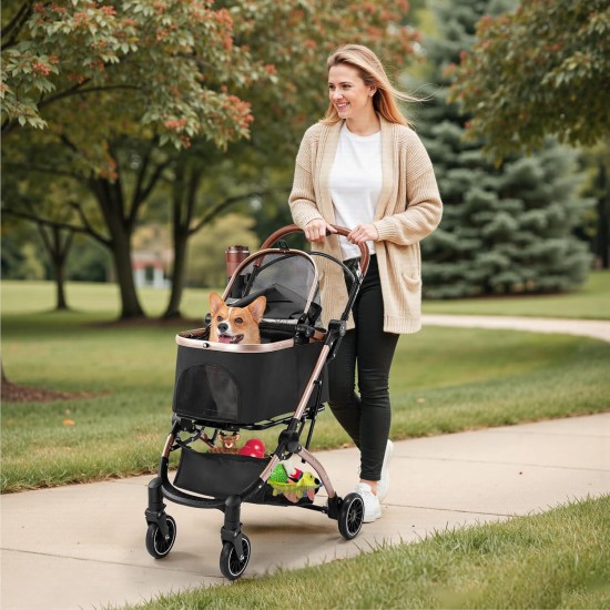 Gimars 4-in-1 Cat Pram and Dog Pram up to 20 kg Foldable, 360° Rubber Tyres Cat Trolley with Rear Wheel Brake, Dog Buggy with Mesh Windows, Rain Cover, Retractable Pull Rod for Small Dogs, Cats, Khaki Gimars 4-in-1 Cat Pram and Dog Pram up to 20 kg Foldable, 360° Rubber Tyres Cat Trolley with Rear Wheel Brake, Dog Buggy with Mesh Windows, Rain Cover, Retractable Pull Rod for Small Dogs, Cats, Khaki