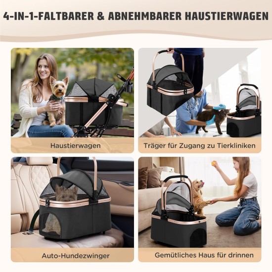 Gimars 4-in-1 Cat Pram and Dog Pram up to 20 kg Foldable, 360° Rubber Tyres Cat Trolley with Rear Wheel Brake, Dog Buggy with Mesh Windows, Rain Cover, Retractable Pull Rod for Small Dogs, Cats, Khaki Gimars 4-in-1 Cat Pram and Dog Pram up to 20 kg Foldable, 360° Rubber Tyres Cat Trolley with Rear Wheel Brake, Dog Buggy with Mesh Windows, Rain Cover, Retractable Pull Rod for Small Dogs, Cats, Khaki