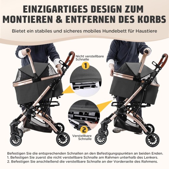 Gimars 4-in-1 Cat Pram and Dog Pram up to 20 kg Foldable, 360° Rubber Tyres Cat Trolley with Rear Wheel Brake, Dog Buggy with Mesh Windows, Rain Cover, Retractable Pull Rod for Small Dogs, Cats, Khaki Gimars 4-in-1 Cat Pram and Dog Pram up to 20 kg Foldable, 360° Rubber Tyres Cat Trolley with Rear Wheel Brake, Dog Buggy with Mesh Windows, Rain Cover, Retractable Pull Rod for Small Dogs, Cats, Khaki