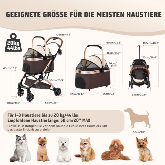 Gimars 4-in-1 Cat Pram and Dog Pram up to 20 kg Foldable, 360° Rubber Tyres Cat Trolley with Rear Wheel Brake, Dog Buggy with Mesh Windows, Rain Cover, Retractable Pull Rod for Small Dogs, Cats, Khaki Gimars 4-in-1 Cat Pram and Dog Pram up to 20 kg Foldable, 360° Rubber Tyres Cat Trolley with Rear Wheel Brake, Dog Buggy with Mesh Windows, Rain Cover, Retractable Pull Rod for Small Dogs, Cats, Khaki
