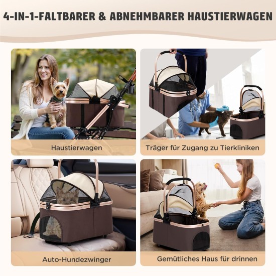 Gimars 4-in-1 Cat Pram and Dog Pram up to 20 kg Foldable, 360° Rubber Tyres Cat Trolley with Rear Wheel Brake, Dog Buggy with Mesh Windows, Rain Cover, Retractable Pull Rod for Small Dogs, Cats, Khaki Gimars 4-in-1 Cat Pram and Dog Pram up to 20 kg Foldable, 360° Rubber Tyres Cat Trolley with Rear Wheel Brake, Dog Buggy with Mesh Windows, Rain Cover, Retractable Pull Rod for Small Dogs, Cats, Khaki