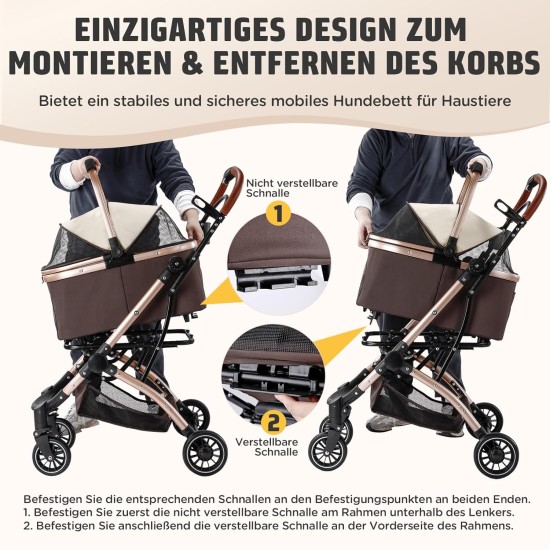 Gimars 4-in-1 Cat Pram and Dog Pram up to 20 kg Foldable, 360° Rubber Tyres Cat Trolley with Rear Wheel Brake, Dog Buggy with Mesh Windows, Rain Cover, Retractable Pull Rod for Small Dogs, Cats, Khaki Gimars 4-in-1 Cat Pram and Dog Pram up to 20 kg Foldable, 360° Rubber Tyres Cat Trolley with Rear Wheel Brake, Dog Buggy with Mesh Windows, Rain Cover, Retractable Pull Rod for Small Dogs, Cats, Khaki