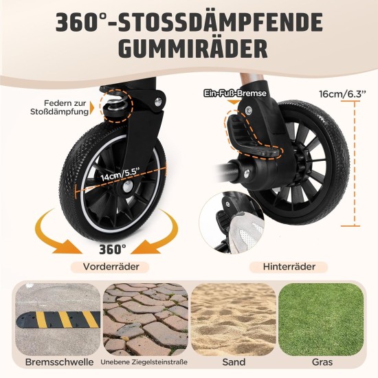 Gimars Upgrade 4-in-1 Cat Pram & Dog Pram Up to 20 kg Foldable, 360° Rubber Tyres Cat Trolley with Rear Wheel Brake, Dog Buggy with Rain Cover, Retractable Pull Rod for Small Dogs Cats, Khaki Gimars Upgrade 4-in-1 Cat Pram & Dog Pram Up to 20 kg Foldable, 360° Rubber Tyres Cat Trolley with Rear Wheel Brake, Dog Buggy with Rain Cover, Retractable Pull Rod for Small Dogs Cats, Khaki
