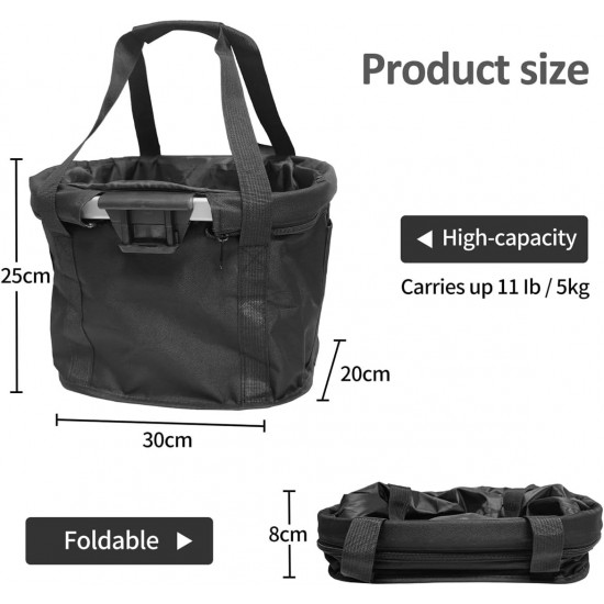 Goldmiky Foldable Bicycle Basket, Front Bicycle Basket for Dogs, Easy Install Removable Bicycle Basket Bag, with Handlebar Adapter for Small Dogs, Shopping, Picnic (Black) Goldmiky Foldable Bicycle Basket, Front Bicycle Basket for Dogs, Easy Install Removable Bicycle Basket Bag, with Handlebar Adapter for Small Dogs, Shopping, Picnic (Black)