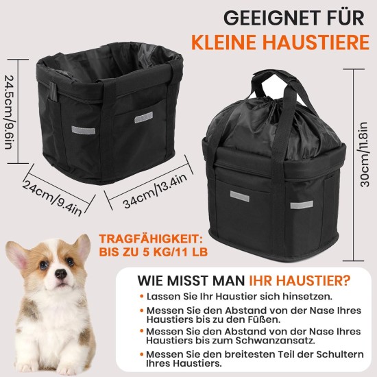 Goldmiky Foldable Bicycle Basket, Front Bicycle Basket for Dogs, Easy Install Removable Bicycle Basket Bag, with Handlebar Adapter for Small Dogs, Shopping, Picnic (Black) Goldmiky Foldable Bicycle Basket, Front Bicycle Basket for Dogs, Easy Install Removable Bicycle Basket Bag, with Handlebar Adapter for Small Dogs, Shopping, Picnic (Black)
