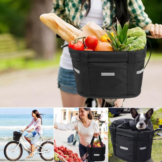 Goldmiky Foldable Bicycle Basket, Front Bicycle Basket for Dogs, Easy Install Removable Bicycle Basket Bag, with Handlebar Adapter for Small Dogs, Shopping, Picnic (Black) Goldmiky Foldable Bicycle Basket, Front Bicycle Basket for Dogs, Easy Install Removable Bicycle Basket Bag, with Handlebar Adapter for Small Dogs, Shopping, Picnic (Black)