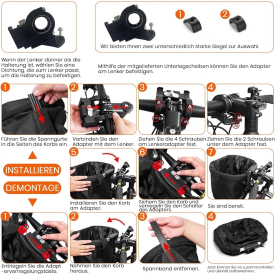 Goldmiky Foldable Bicycle Basket, Front Bicycle Basket for Dogs, Easy Install Removable Bicycle Basket Bag, with Handlebar Adapter for Small Dogs, Shopping, Picnic (Black) Goldmiky Foldable Bicycle Basket, Front Bicycle Basket for Dogs, Easy Install Removable Bicycle Basket Bag, with Handlebar Adapter for Small Dogs, Shopping, Picnic (Black)