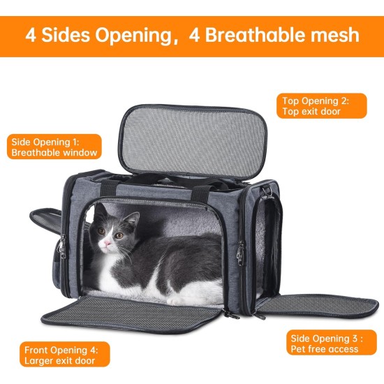Groxkox Cat Carrier for Pets Airplane Approved Under Seat TSA Airline Approved Soft Carrier for Cats Dogs, 17.5" x 8.5" x 11", Grey Groxkox Cat Carrier for Pets Airplane Approved Under Seat TSA Airline Approved Soft Carrier for Cats Dogs, 17.5" x 8.5" x 11", Grey