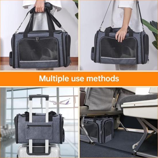Groxkox Cat Carrier for Pets Airplane Approved Under Seat TSA Airline Approved Soft Carrier for Cats Dogs, 17.5" x 8.5" x 11", Grey Groxkox Cat Carrier for Pets Airplane Approved Under Seat TSA Airline Approved Soft Carrier for Cats Dogs, 17.5" x 8.5" x 11", Grey