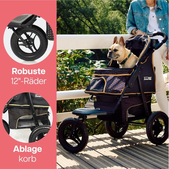 Innopet Adventure Dog & Cat Buggy Black/Yellow - Off-Road Dog Trolley for Dogs up to 30 kg - Puncture-proof 12 Inch EVA Wheels - Quick Release - Foldable with One Hand & Spacious Storage Space Innopet Adventure Dog & Cat Buggy Black/Yellow - Off-Road Dog Trolley for Dogs up to 30 kg - Puncture-proof 12 Inch EVA Wheels - Quick Release - Foldable with One Hand & Spacious Storage Space