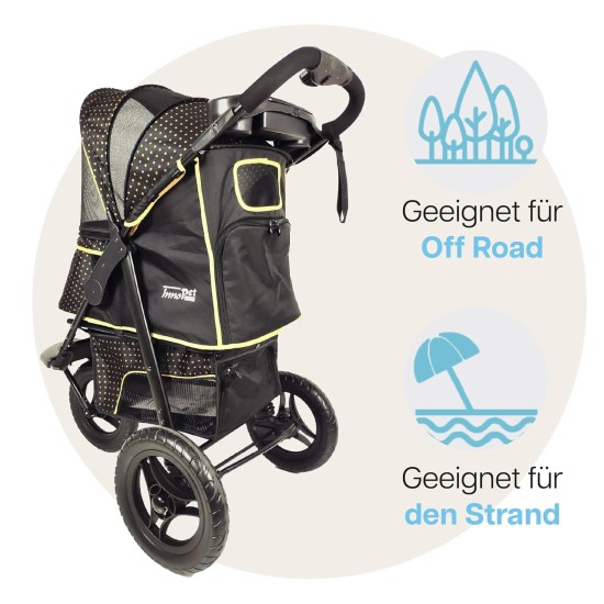 Innopet Adventure Dog & Cat Buggy Black/Yellow - Off-Road Dog Trolley for Dogs up to 30 kg - Puncture-proof 12 Inch EVA Wheels - Quick Release - Foldable with One Hand & Spacious Storage Space Innopet Adventure Dog & Cat Buggy Black/Yellow - Off-Road Dog Trolley for Dogs up to 30 kg - Puncture-proof 12 Inch EVA Wheels - Quick Release - Foldable with One Hand & Spacious Storage Space