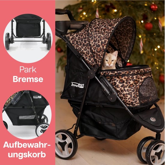 Innopet Allure Cheetah Dog Buggy - Stylish Dog Buggy with Leopard Print - Foldable with One Hand - Max. 20 kg - Storage Basket and 2 Safety Leashes - Ideal Pet Trolley for Cats and Dogs Innopet Allure Cheetah Dog Buggy - Stylish Dog Buggy with Leopard Print - Foldable with One Hand - Max. 20 kg - Storage Basket and 2 Safety Leashes - Ideal Pet Trolley for Cats and Dogs