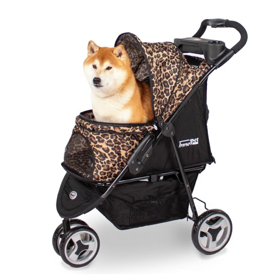 Innopet Allure Cheetah Dog Buggy - Stylish Dog Buggy with Leopard Print - Foldable with One Hand - Max. 20 kg - Storage Basket and 2 Safety Leashes - Ideal Pet Trolley for Cats and Dogs