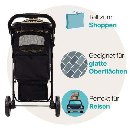 Innopet Allure Cheetah Dog Buggy - Stylish Dog Buggy with Leopard Print - Foldable with One Hand - Max. 20 kg - Storage Basket and 2 Safety Leashes - Ideal Pet Trolley for Cats and Dogs Innopet Allure Cheetah Dog Buggy - Stylish Dog Buggy with Leopard Print - Foldable with One Hand - Max. 20 kg - Storage Basket and 2 Safety Leashes - Ideal Pet Trolley for Cats and Dogs