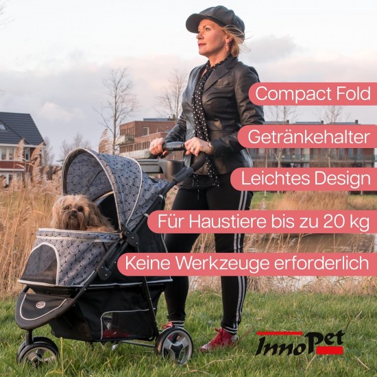 Innopet Allure Onyx Dog Pram - Stylish Cat Buggy - 360° Swivel Wheel - Storage Basket - Compact Foldable Pet Buggy Innopet Allure Onyx Dog Pram - Stylish Cat Buggy - 360° Swivel Wheel - Storage Basket - Compact Foldable Pet Buggy