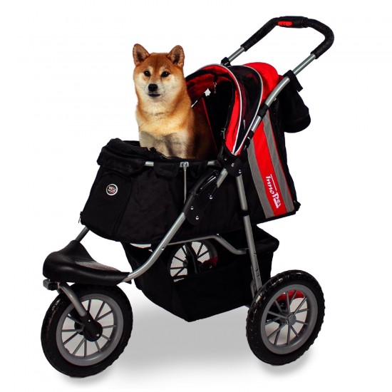 Innopet Comfort Efa Eco Dog Buggy Red / Black - One-Handed Foldable Dog & Cat Pram with 25 kg Load Capacity - Puncture-proof EVA Wheels, 2 Safety Leashes - Storage Basket & 3-Wheel Design Innopet Comfort Efa Eco Dog Buggy Red / Black - One-Handed Foldable Dog & Cat Pram with 25 kg Load Capacity - Puncture-proof EVA Wheels, 2 Safety Leashes - Storage Basket & 3-Wheel Design