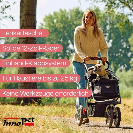 Innopet Comfort Efa Eco Dog Buggy Red / Black - One-Handed Foldable Dog & Cat Pram with 25 kg Load Capacity - Puncture-proof EVA Wheels, 2 Safety Leashes - Storage Basket & 3-Wheel Design Innopet Comfort Efa Eco Dog Buggy Red / Black - One-Handed Foldable Dog & Cat Pram with 25 kg Load Capacity - Puncture-proof EVA Wheels, 2 Safety Leashes - Storage Basket & 3-Wheel Design