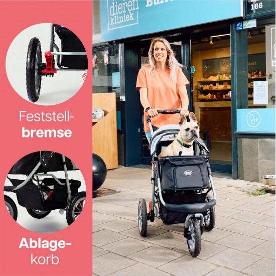 Innopet Comfort Efa Eco Dog Buggy Red / Black - One-Handed Foldable Dog & Cat Pram with 25 kg Load Capacity - Puncture-proof EVA Wheels, 2 Safety Leashes - Storage Basket & 3-Wheel Design Innopet Comfort Efa Eco Dog Buggy Red / Black - One-Handed Foldable Dog & Cat Pram with 25 kg Load Capacity - Puncture-proof EVA Wheels, 2 Safety Leashes - Storage Basket & 3-Wheel Design