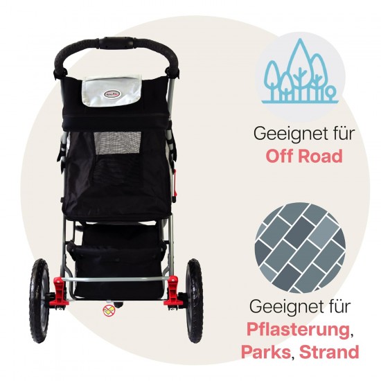 Innopet Comfort Efa Eco Dog Buggy Red / Black - One-Handed Foldable Dog & Cat Pram with 25 kg Load Capacity - Puncture-proof EVA Wheels, 2 Safety Leashes - Storage Basket & 3-Wheel Design Innopet Comfort Efa Eco Dog Buggy Red / Black - One-Handed Foldable Dog & Cat Pram with 25 kg Load Capacity - Puncture-proof EVA Wheels, 2 Safety Leashes - Storage Basket & 3-Wheel Design