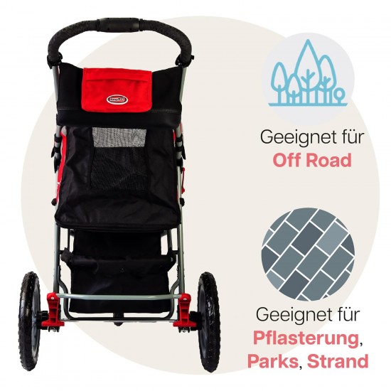Innopet Comfort Efa Eco Dog Buggy Red / Black - One-Handed Foldable Dog & Cat Pram with 25 kg Load Capacity - Puncture-proof EVA Wheels, 2 Safety Leashes - Storage Basket & 3-Wheel Design Innopet Comfort Efa Eco Dog Buggy Red / Black - One-Handed Foldable Dog & Cat Pram with 25 kg Load Capacity - Puncture-proof EVA Wheels, 2 Safety Leashes - Storage Basket & 3-Wheel Design