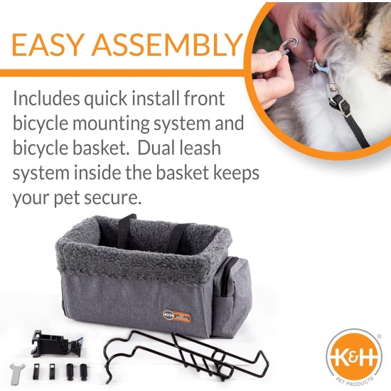 K&H Pet Products Bicycle Basket for Dogs, Universal Fit for Cats, Dogs, Pets, Bicycle Basket with Front Wheel Mount Included, Washable Lining, Strong Metal Basket, 2 K&H Pet Products Bicycle Basket for Dogs, Universal Fit for Cats, Dogs, Pets, Bicycle Basket with Front Wheel Mount Included, Washable Lining, Strong Metal Basket, 2