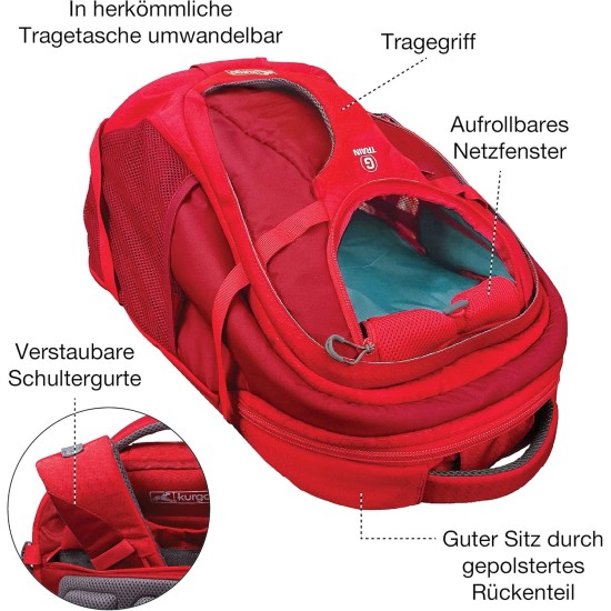 Kurgo G-Train backpack with integrated dog compartment, waterproof base, with bottle holders, for pets up to 11 kg, red Kurgo G-Train backpack with integrated dog compartment, waterproof base, with bottle holders, for pets up to 11 kg, red