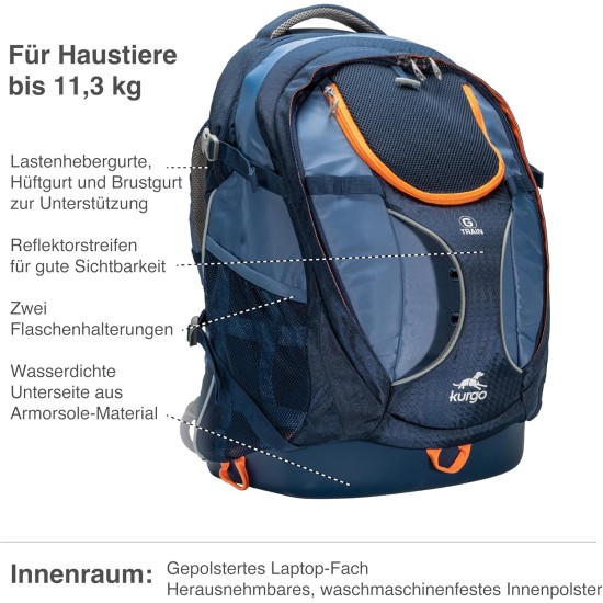 Kurgo G-Train backpack with integrated dog compartment, waterproof base, with bottle holders, for pets up to 11 kg, red Kurgo G-Train backpack with integrated dog compartment, waterproof base, with bottle holders, for pets up to 11 kg, red