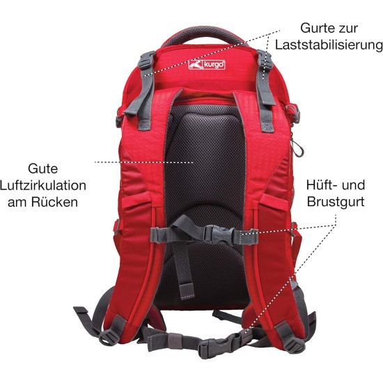 Kurgo G-Train backpack with integrated dog compartment, waterproof base, with bottle holders, for pets up to 11 kg, red Kurgo G-Train backpack with integrated dog compartment, waterproof base, with bottle holders, for pets up to 11 kg, red