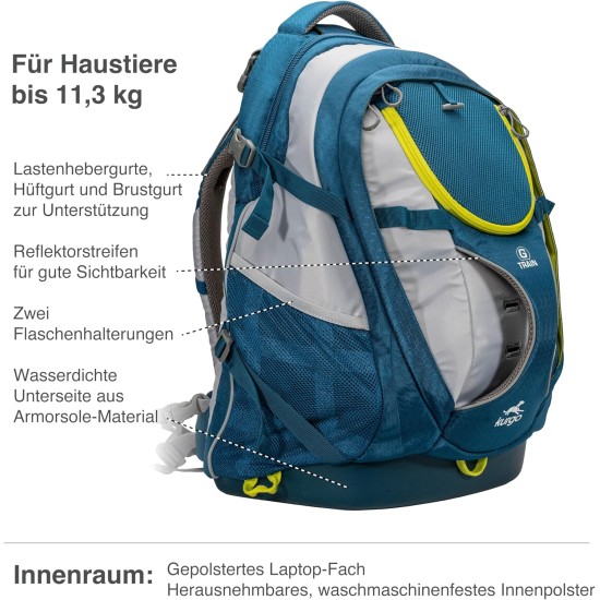 Kurgo G-Train backpack with integrated dog compartment, waterproof base, with bottle holders, for pets up to 11 kg, red Kurgo G-Train backpack with integrated dog compartment, waterproof base, with bottle holders, for pets up to 11 kg, red
