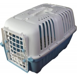 Lanco Transport box for small dogs and cats. Portable and breathable plastic. Pets dogs cats. Durable material. 47 x 31 x 32 cm. White and blue colour.