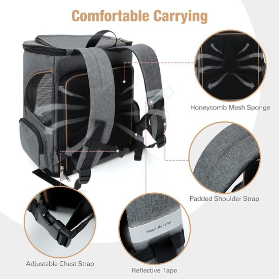 Lekereise Cat Backpack Expandable Pet Carrier Backpack for Small Cats and Dogs, Airline Approved, Foldable Dog Carrier Backpack with Inner Safety Leash, Grey Lekereise Cat Backpack Expandable Pet Carrier Backpack for Small Cats and Dogs, Airline Approved, Foldable Dog Carrier Backpack with Inner Safety Leash, Grey