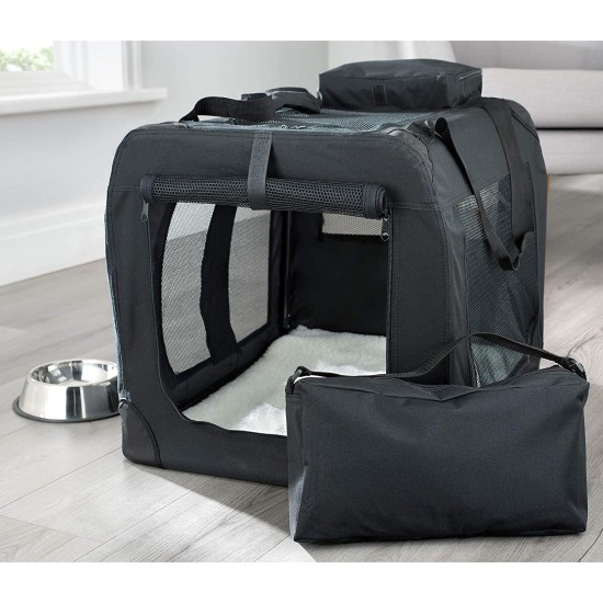 Lightweight Fabric Pet Carrier Crate with Fleece Mat and Food Bag - Large (70 x 52 x 52 cm), Black Lightweight Fabric Pet Carrier Crate with Fleece Mat and Food Bag - Large (70 x 52 x 52 cm), Black