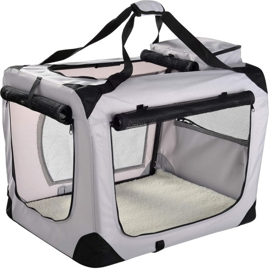 Lightweight Fabric Pet Carrier Crate with Fleece Mat and Food Bag - Large (70 x 52 x 52 cm), Black Lightweight Fabric Pet Carrier Crate with Fleece Mat and Food Bag - Large (70 x 52 x 52 cm), Black
