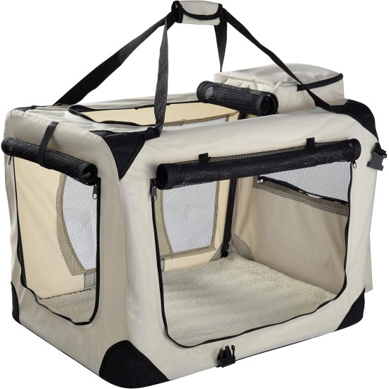 Lightweight Fabric Pet Carrier Crate with Fleece Mat and Food Bag - Large (70 x 52 x 52 cm), Black Lightweight Fabric Pet Carrier Crate with Fleece Mat and Food Bag - Large (70 x 52 x 52 cm), Black